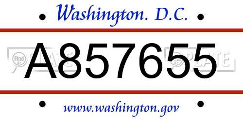 A857655 District Of Columbia License Plate