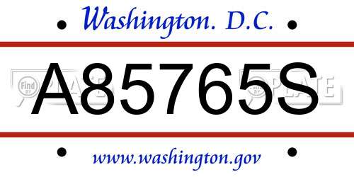 A85765S District Of Columbia License Plate