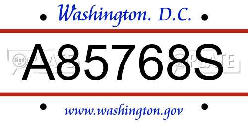 A85768S District Of Columbia License Plate