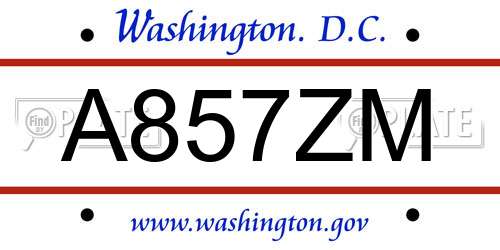 A857ZM District Of Columbia License Plate