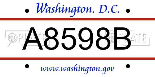 A8598B District Of Columbia License Plate