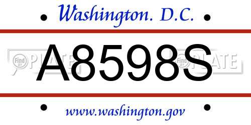 A8598S District Of Columbia License Plate