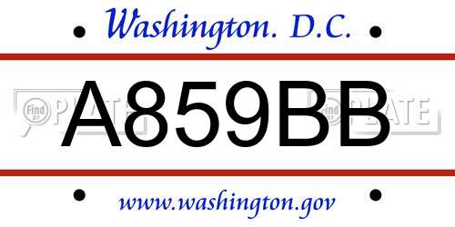 A859BB District Of Columbia License Plate