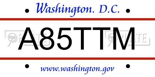 A85TTM District Of Columbia License Plate