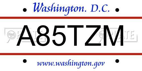 A85TZM District Of Columbia License Plate