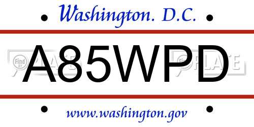 A85WPD District Of Columbia License Plate