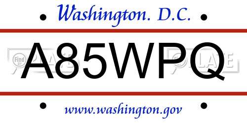 A85WPQ District Of Columbia License Plate
