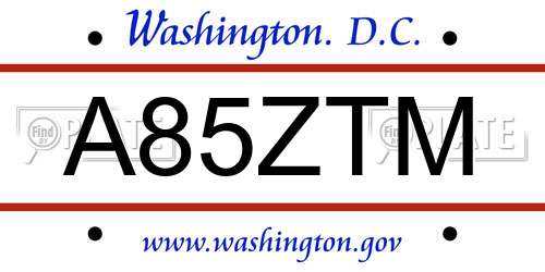 A85ZTM District Of Columbia License Plate