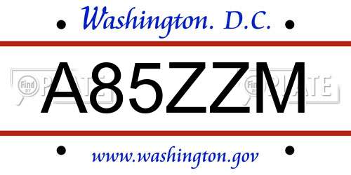 A85ZZM District Of Columbia License Plate