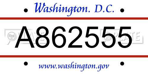 A862555 District Of Columbia License Plate