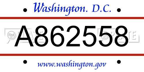 A862558 District Of Columbia License Plate