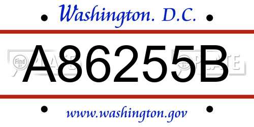 A86255B District Of Columbia License Plate
