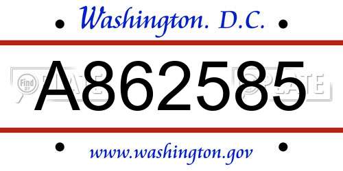 A862585 District Of Columbia License Plate