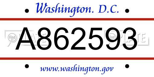 A862593 District Of Columbia License Plate