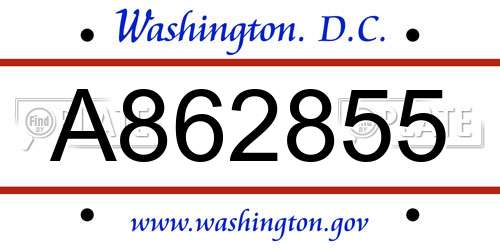 A862855 District Of Columbia License Plate