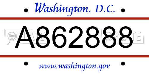 A862888 District Of Columbia License Plate