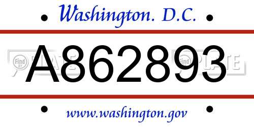 A862893 District Of Columbia License Plate