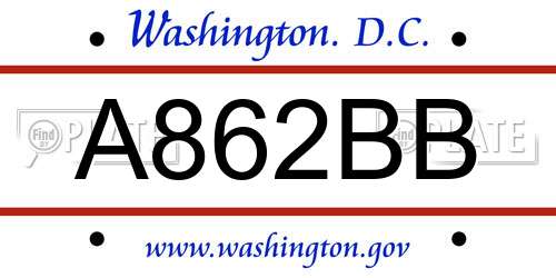A862BB District Of Columbia License Plate