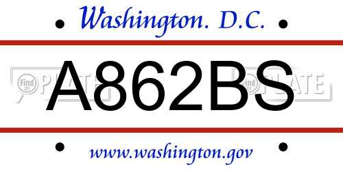 A862BS District Of Columbia License Plate