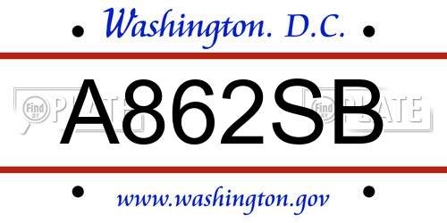 A862SB District Of Columbia License Plate