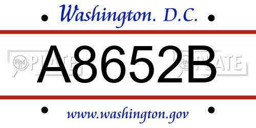 A8652B District Of Columbia License Plate