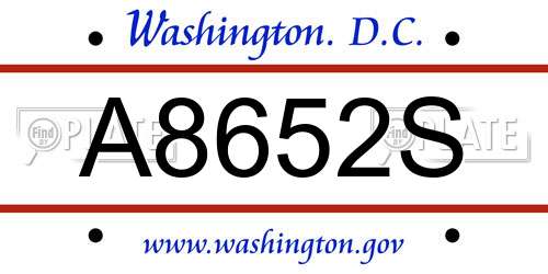 A8652S District Of Columbia License Plate