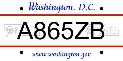 A865ZB District Of Columbia License Plate