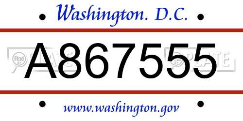 A867555 District Of Columbia License Plate