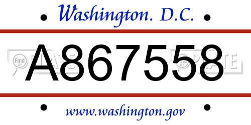 A867558 District Of Columbia License Plate