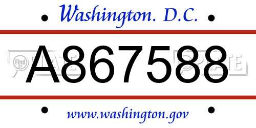 A867588 District Of Columbia License Plate