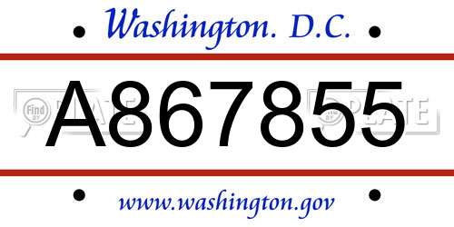 A867855 District Of Columbia License Plate