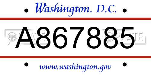 A867885 District Of Columbia License Plate