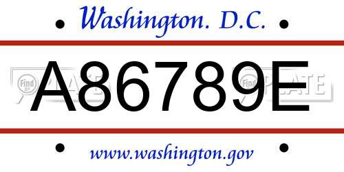 A86789E District Of Columbia License Plate