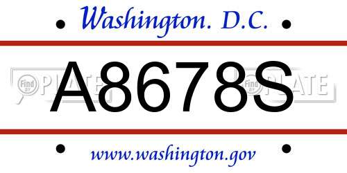 A8678S District Of Columbia License Plate
