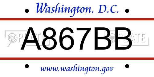 A867BB District Of Columbia License Plate