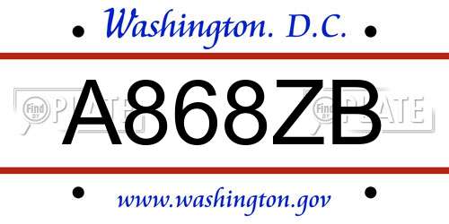 A868ZB District Of Columbia License Plate