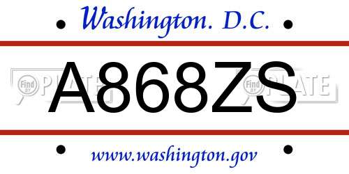 A868ZS District Of Columbia License Plate