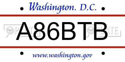 A86BTB District Of Columbia License Plate