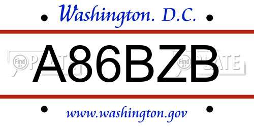 A86BZB District Of Columbia License Plate