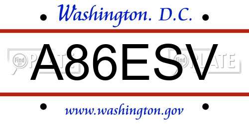 A86ESV District Of Columbia License Plate