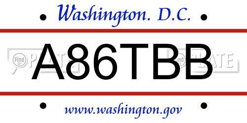 A86TBB District Of Columbia License Plate