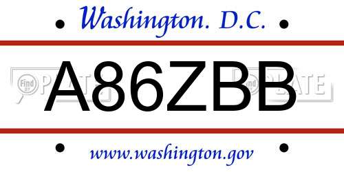 A86ZBB District Of Columbia License Plate