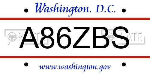 A86ZBS District Of Columbia License Plate