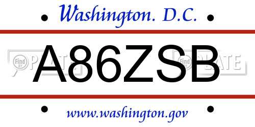 A86ZSB District Of Columbia License Plate