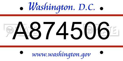 A874506 District Of Columbia License Plate
