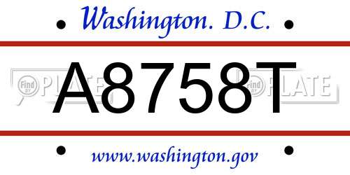 A8758T District Of Columbia License Plate