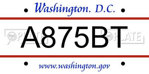 A875BT District Of Columbia License Plate