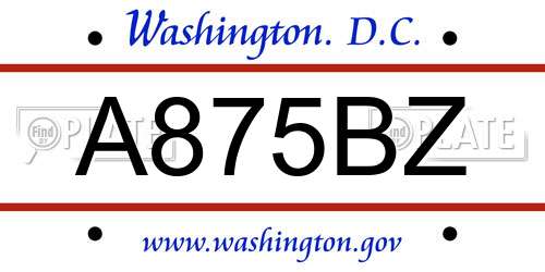 A875BZ District Of Columbia License Plate