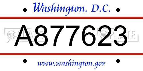 A877623 District Of Columbia License Plate