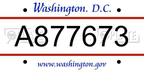 A877673 District Of Columbia License Plate